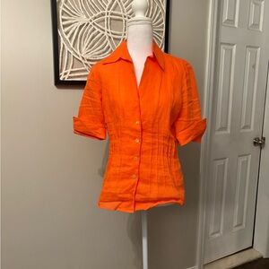 Lafayette 148 New York Vibrant Linen Orange Button-Down Shirt